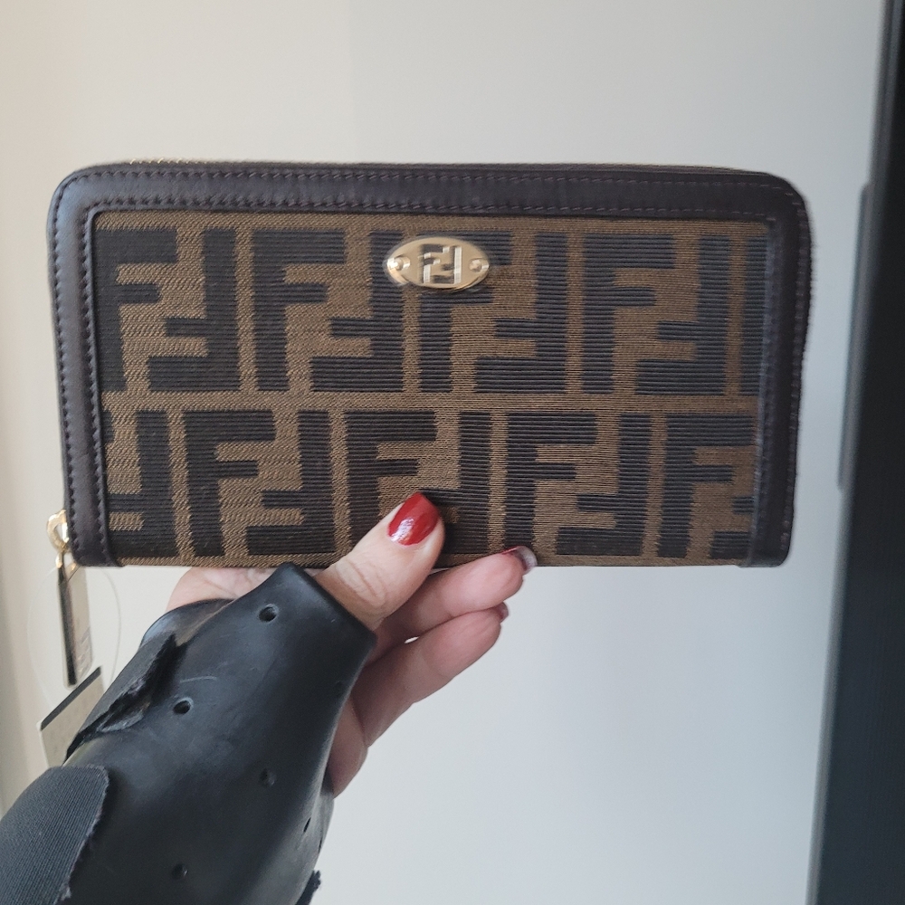 FENDI Tobacco Zucca Canvas Zip Around Wallet - Picture 7 of 15